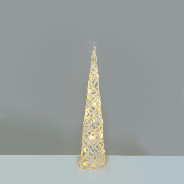 "WHITE & SILVER CONE TREE" 20 MINI WW LED ΛΑΜΠ. ΜΠΑΤ. 3ΧΑΑ,IP20 Φ13X40CM ACA - X11201118