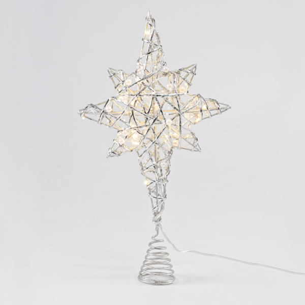 "SILVER & WHITE BEAD STAR " 20 MINI WW LED ΛΑΜΠ. ΜΠΑΤ. 3ΧΑΑ,IP20 37x5x20cm ACA - X11201130