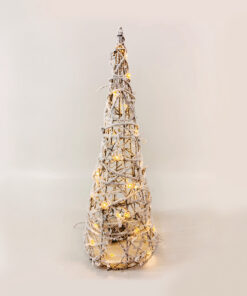 RATTAN CONE TREE WITH SNOW 30 MINI WW LED ΛΑΜΠ. ΜΠΑΤ. 3ΧΑΑ,IP20 Φ18.5Χ50CM ACA – X11301110