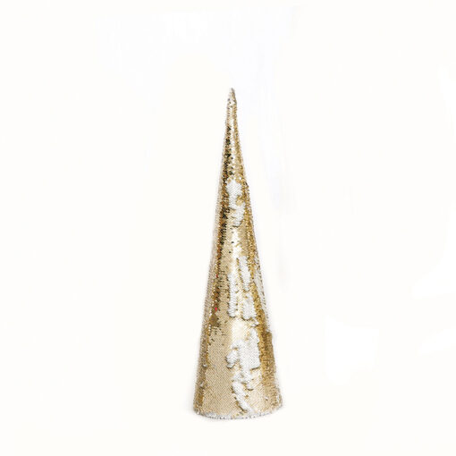 CHAMPAGNE GOLD & WHITE SEQUIN CONE TREE 35 WW LED ΛΑΜΠ. ΜΠΑΤ. 3ΧΑΑ,IP20 Φ27.5X90CM ACA – X1135118