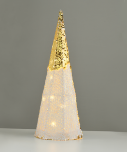 CHAMPAGNE GOLD & WHITE SEQUIN CONE TREE 35 WW LED ΛΑΜΠ. ΜΠΑΤ. 3ΧΑΑ,IP20 Φ27.5X90CM ACA – X1135118