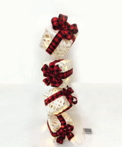 WHITE VERTICAL GIFT BOX, RED&BLACK BOW  50 WW MINI LED ΛΑΜΠ. ΜΠΑΤ. 3ΑΑ IP20 4X19CM, H85CM ACA – X1150116