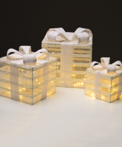 SET “WHITE GIFT BOX, BURLAP BOW” 75(15+25+35) WW LED  ΜΠΑΤ. 3*3ΑΑ IP20 17,23,28.5CM ACA – X11751115