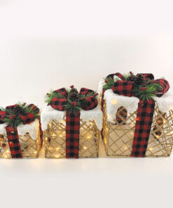 SET WHITE COTTON GIFT BOX, RED&BLACK BOW 90(20+30+40) WW MINI LED  ΜΠΑΤ. 3*3ΑΑ IP20 18,24,30CM ACA – X1190111