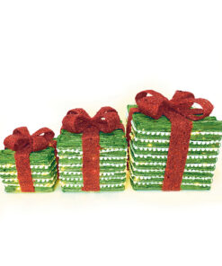 SET GREEN SILVER RATTAN GIFT BOX, RED BOW 90(20+30+40) WW MINI ΛΑΜΠ. ΜΠΑΤ. 3*3ΑΑ IP20 18,24,30CM ACA – X1190114