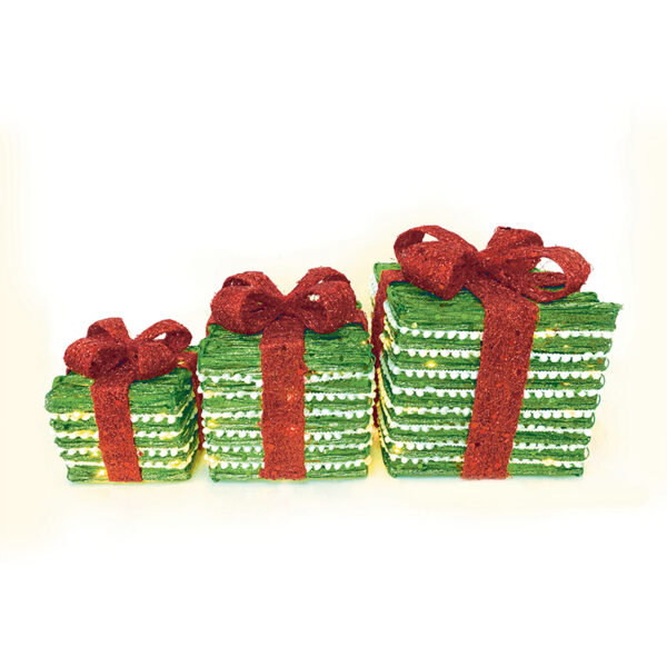 SET GREEN SILVER RATTAN GIFT BOX, RED BOW 90(20+30+40) WW MINI ΛΑΜΠ. ΜΠΑΤ. 3*3ΑΑ IP20 18,24,30CM ACA - X1190114