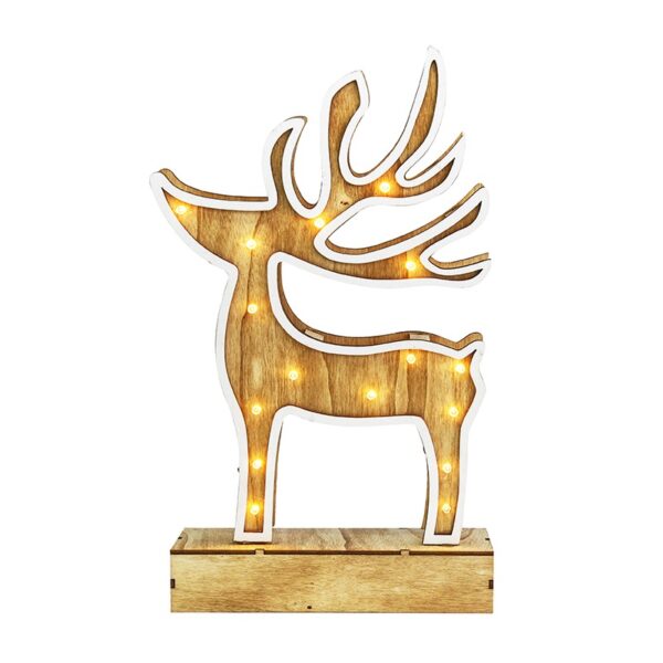 WOODEN REINDEER  DECOR LIGHTS” ΤΑΡΑΝΔΟΣ 16 LED ΛΑΜΠΑΚIA ΜΠΑΤΑΡ(2xAAA) ΘΕΡΜΟ ΛΕΥΚΟ IP20 19x33x6cm ACA - XDEERWW333A