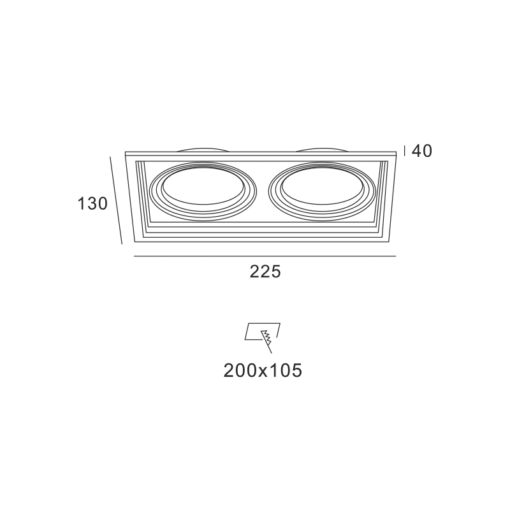 Βάση Σπότ Χωνευτή 130×225 Μαύρη 2xGU10 ACA – XMGU2B