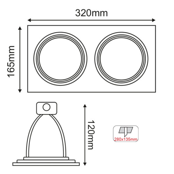 ACA ΣΠΟΤ AR111 XMS ΔΙΠΛΟ ΛΕΥΚΟ ΤΕΤΡΑΓΩΝΟ 320×165  –  XMSAR2W