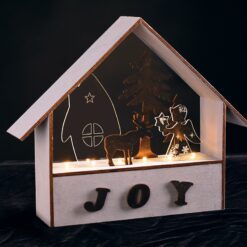 WOODEN HOUSES 6 LED ΛΑΜΠΑΚ ΜΠΑΤΑΡ(2xAAA) ΓΚΡΙ ΞΥΛΟ ΘΕΡΜΟ ΛΕΥΚΟ IP20 27.8×6.5×24.5cm ACA – XWHOMEA3A