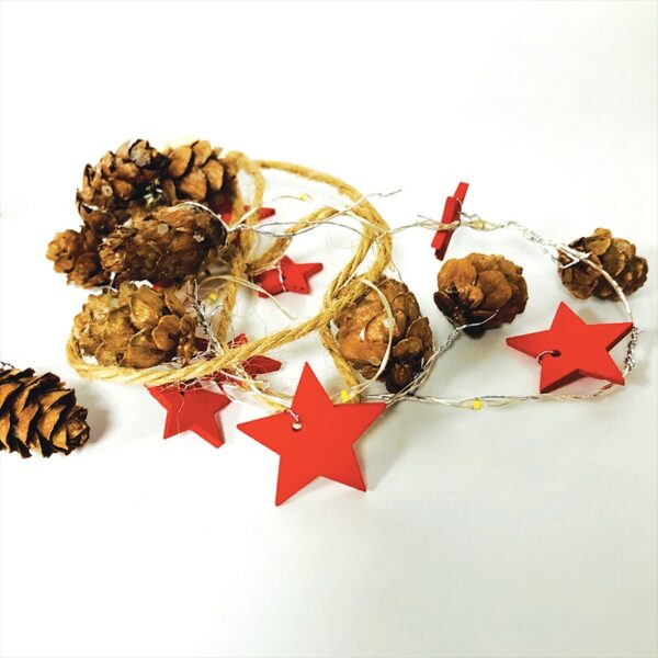 CHRISTMAS GARLAND STRING LIGHTS” ΣΤΕΦΑΝΙ-KOKKINO  ΑΣΤΕΡΙ 20 LED ΛΑΜΠΑΚ ΣΕΙΡΑ ΜΠΑΤΑΡ(2xΑΑ) ΘΕΡΜΟ ACA - XX20WW2A