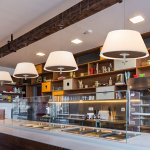 ACA DECOR   – Κρεμαστό Φωτιστικό 3ΧE27 Απόχρωση Τσιμέντο Mdf + Λευκό Μέταλλο + Ύφασμα Φ40ΧΗ80cm