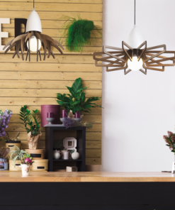ACA DECOR   – Κρεμαστό Φωτιστικό 1ΧE27 Απόχρωση   Ξύλου Mdf + Λευκό Μεταλλικό Φ35XH80cm