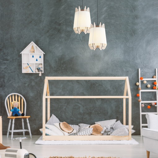 ACA DECOR   – Κρεμαστό Φωτιστικό 1ΧE27 Λευκό Πλαστικό Απόχρωση Ξύλου  Mdf Φ35ΧΗ120cm