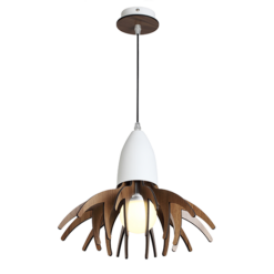 ACA DECOR – Κρεμαστό Φωτιστικό 1ΧE27 Απόχρωση Ξύλου Mdf + Λευκό Μεταλλικό Φ35XH80cm