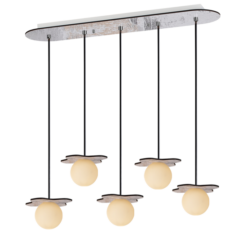 ACA DECOR – Κρεμαστό Φωτιστικό 5ΧG9 Απόχρωση Παλ Ξύλο Mdf + Λευκό Γυαλί 63Χ15ΧΗ60cm