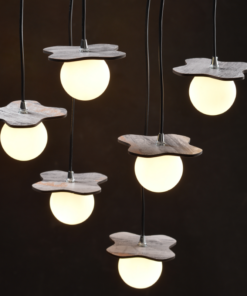 ACA DECOR   – Κρεμαστό Φωτιστικό 5ΧG9  Απόχρωση Παλ Ξύλο Mdf + Λευκό Γυαλί 63Χ15ΧΗ60cm
