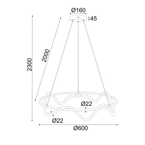 ΚΡΕΜΑΣΤΟ ΦΩΤΙΣΤΙΚΟ LED 36W 3000K 2100LM KYMA ΜΑΥΡΟ ΜΕΤΑΛΛΙΚΟ IP20 D60XH230CM ACA – ZM36LEDP60BK