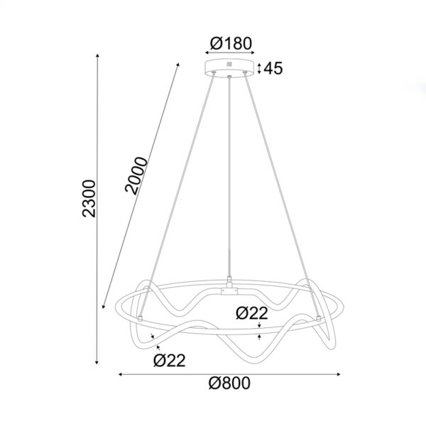 ΚΡΕΜΑΣΤΟ Φ/Σ LED 60W 3000K 3400LM KYMA ΜΑΥΡΟ ΜΕΤ/ΚΟ IP20 D80XH230CM ACA – ZM36LEDP80BK