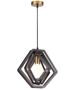 ACA DECOR κρεμαστό φωτιστικό πολύγονο σε καφέ δέρμα , ZM391P34WDL