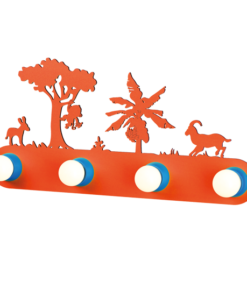 ACA DECOR – Επιτοίχιο Φωτιστικό 4ΧΕ27 Πορτοκαλί Μεταλλικό + Mdf Ζούγκλα 51Χ24,3Χ13,5cm