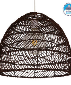 GloboStar® MALIBU 00970 Vintage Κρεμαστό Φωτιστικό Οροφής Μονόφωτο 1 x E27 Καφέ Ξύλινο Bamboo Φ40 x Y35cm
