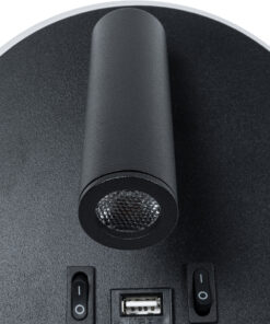 GloboStar® LADY-R 60938 Μοντέρνο Φωτιστικό Τοίχου – Απλίκα Ξενοδοχείου Bed Side LED 6W 600lm 36° & 360° AC 220-240V – Reading Light & Κρυφός Φωτισμός – Φορτιστής USB 3A – Φ15 x Υ7cm – Φυσικό Λευκό 4500K – Μαύρο – 3 Χρόνια Εγγύηση