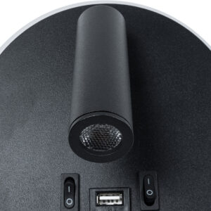 GloboStar® LADY-R 60938 Μοντέρνο Φωτιστικό Τοίχου – Απλίκα Ξενοδοχείου Bed Side LED 6W 600lm 36° & 360° AC 220-240V – Reading Light & Κρυφός Φωτισμός – Φορτιστής USB 3A – Φ15 x Υ7cm – Φυσικό Λευκό 4500K – Μαύρο – 3 Χρόνια Εγγύηση