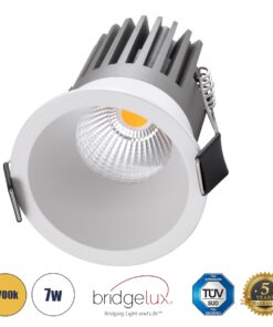 GloboStar® MICRO-B 60243 Χωνευτό LED Spot Downlight TrimLess Φ6cm 7W 875lm 38° AC 220-240V IP20 Φ6 x Υ7.8cm – Στρόγγυλο – Λευκό – Θερμό Λευκό 2700K – Bridgelux COB – 5 Years Warranty