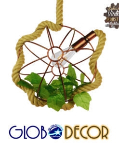 GloboStar® BRADLEY 01660 Vintage Industrial Κρεμαστό Φωτιστικό Οροφής Μονόφωτο 1 x E27 Πλέγμα Καφέ Σκουριά με Μπεζ Σχοινί Φ33 x Υ33cm