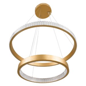 GloboStar® DIAMOND DUO 61151-DECO Κρεμαστό Φωτιστικό Δαχτυλίδι-Κύκλος LED CCT 75W 8743lm 360° AC 220-240V – Εναλλαγή Φωτισμού μέσω Τηλεχειριστηρίου All In One Ψυχρό 6000k+Φυσικό 4500k+Θερμό 2700k Dimmable Φ40+60cm – Χρυσό Βούρτσας – 3 Years Warranty