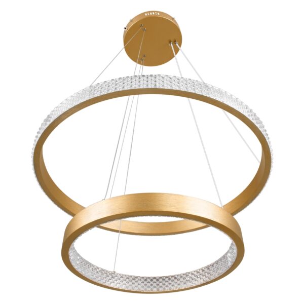 GloboStar® DIAMOND DUO 61151-DECO Κρεμαστό Φωτιστικό Δαχτυλίδι-Κύκλος LED CCT 75W 8743lm 360° AC 220-240V – Εναλλαγή Φωτισμού μέσω Τηλεχειριστηρίου All In One Ψυχρό 6000k+Φυσικό 4500k+Θερμό 2700k Dimmable Φ40+60cm – Χρυσό Βούρτσας – 3 Years Warranty