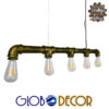GloboStar® DUCT 01669 Vintage Industrial Κρεμαστό Φωτιστικό Οροφής Πολύφωτο 5 x E27 Μπρούτζινο Μεταλλικό Ράγα Μ92 x Π5 x Y8cm