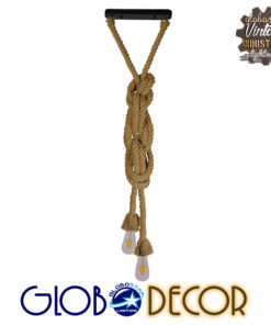 GloboStar® ROPE 01019 Vintage Industrial Κρεμαστό Φωτιστικό Οροφής Δίφωτο 2 x E27 με 2 μέτρα Μπεζ Σχοινί Φ3.5 x Y200cm