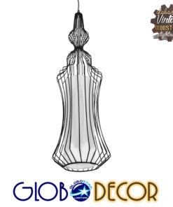 GloboStar® VICKY 01559 Vintage Industrial Κρεμαστό Φωτιστικό Οροφής Μονόφωτο Μαύρο Μεταλλικό Πλέγμα και Υφασμάτινο Εσωτερικό Καπέλο Φ18 x Υ65cm
