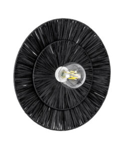GloboStar® COLOMBO 02280 Boho Φωτιστικό Τοίχου – Απλίκα Μονόφωτο 1 x E27 AC 220-240V IP20 – Φ40 x Υ4.5cm – Μαύρη Φυσική Ράφια Άχυρο Πλέγμα – 5 Χρόνια Εγγύηση