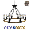 GloboStar® MILLBANK 01423 Vintage Κρεμαστό Φωτιστικό Οροφής Πολύφωτο 8 x E27 Μαύρο Μεταλλικό με Μπεζ Σχοινί Φ80 x Υ60cm