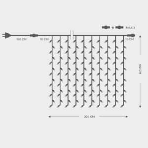 ΚΟΥΡΤΙΝΑ, 200 LED 5mm, 230V, ΕΠΕΚΤΑΣΗ ΩΣ 5, ΠΡΟΕΚΤΑΣΗ ΠΑΡΟΧΗΣ 150cm, ΠΡΑΣΙΝΟ ΚΑΛΩΔΙΟ, ΚΑΟΥΤΣΟΥΚ, ΘΕΡΜΟ ΛΕΥΚΟ LED, 200x100cm, ΙΡ65 EUROLAMP – 600-11116