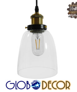 GloboStar® WICKHAM 01168 Vintage Κρεμαστό Φωτιστικό Οροφής Μονόφωτο 1 x E27 Γυάλινο Καμπάνα Φ14 x Y23cm