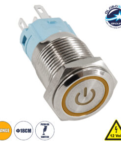 GloboStar® 70789 LED Φωτιζόμενος Διακόπτης Χωνευτός – Μπουτόν PUSH On Ανοξείδωτος DC 12V με Angel Eye Αδιάβροχο Φ18mm IP67 Πορτοκαλί