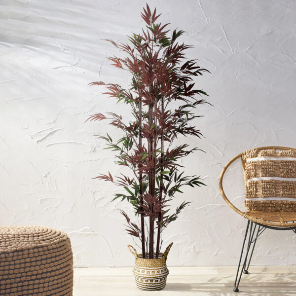 GloboStar® Artificial Garden SYMI 20338 Διακοσμητικό Ψάθινο Καλάθι – Κασπώ Γλάστρα – Flower Pot Μπεζ με Λευκό Φ18cm x Υ20cm