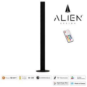 GloboStar® ALIEN-DIVA-BLACK-50-11 ALIEN Design DIVA Μοντέρνο Minimal Nordic Μεταλλικό Φωτιστικό Επιτραπέζιο – Πορτατίφ – Λαμπατέρ Μαύρο LED 10W 1500lm με Ασύρματο Χειριστήριο RF & Dimmer IP20 Πολύχρωμο RGBW Ψηφιακή με Τρεχούμενα Εφέ  Μ3 x Π1.6 x Υ50cm