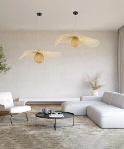 GloboStar® CINNABAR 01838 Boho Κρεμαστό Φωτιστικό Οροφής Μονόφωτο 1 x E27 AC220-240V IP20 – Φ100 x Υ21cm – Μπεζ Ξύλινο Μπαμπού Πλέγμα – 5 Χρόνια Εγγύηση