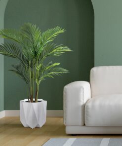 GloboStar® Artificial Garden PADOVA 20741 Επιδαπέδιο Πολυεστερικό Τσιμεντένιο Κασπώ Γλάστρα – Flower Pot Λευκό Φ51 x Υ46cm