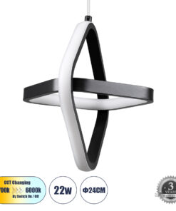 GloboStar® ROSE 61064 Κρεμαστό Φωτιστικό Οροφής Design LED CCT 22W 2640lm 300° AC 220-240V – Εναλλαγή Φωτισμού μέσω Διακόπτη On/Off All In One Ψυχρό 6000k+Φυσικό 4500k+Θερμό 2700k Μ24 x Π22 x Υ24cm – Μαύρο