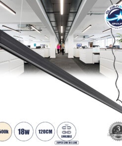 GloboStar® OFFICE 61024-P Γραμμικό Κρεμαστό Φωτιστικό Linear LED 18W 2200lm 120° AC 220-240V Μ120 x Π2 x Υ4cm Φυσικό Λευκό 4500K – Μαύρο – 3 Years Warranty
