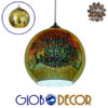 GloboStar® SATURN 01351 Μοντέρνο Κρεμαστό Φωτιστικό Οροφής Μονόφωτο 1 x E27 Γυάλινο Νίκελ Χρυσό 3D Φ25 x Υ22cm