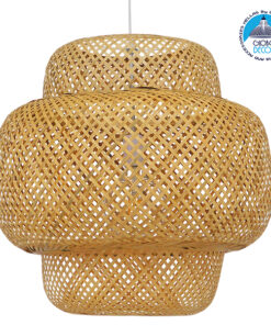 GloboStar® MALDIVES 01657 Μοντέρνο Κρεμαστό Φωτιστικό Οροφής Μονόφωτο 1 x E27 Καφέ Bamboo Πλέγμα Φ56 x Υ54cm