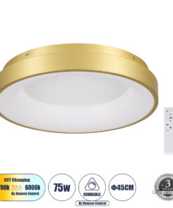 GloboStar® SALEM 61235 Πλαφονιέρα Οροφής Δαχτυλίδι-Κύκλος LED CCT 75W 8625lm 120° AC 220-240V – Εναλλαγή Φωτισμού μέσω Τηλεχειριστηρίου All In One Ψυχρό 6000k+Φυσικό 4500k+Θερμό 2700k Dimmable Φ45cm – Χρυσό Σαμπανιζέ – 3 Years Warranty