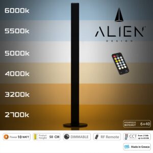 GloboStar® ALIEN-DIVA-BLACK-50-10 ALIEN Design DIVA Μοντέρνο Minimal Nordic Μεταλλικό Φωτιστικό Επιτραπέζιο – Πορτατίφ – Λαμπατέρ Μαύρο LED 10W 1500lm με Ασύρματο Χειριστήριο RF & Dimmer IP20 CCT Θερμό 2700 K έως Ψυχρό 6000K Μ3 x Π1.6 x Υ50cm